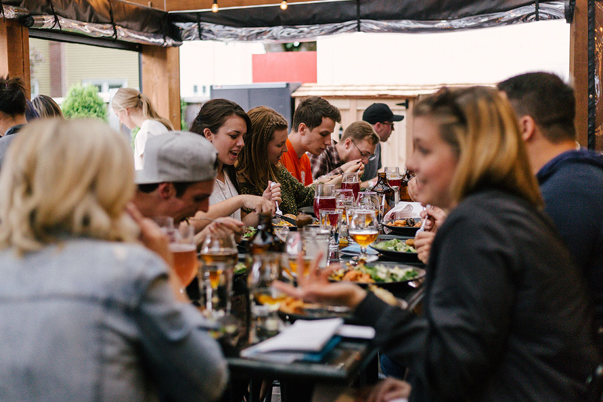 Large group eating together at a table